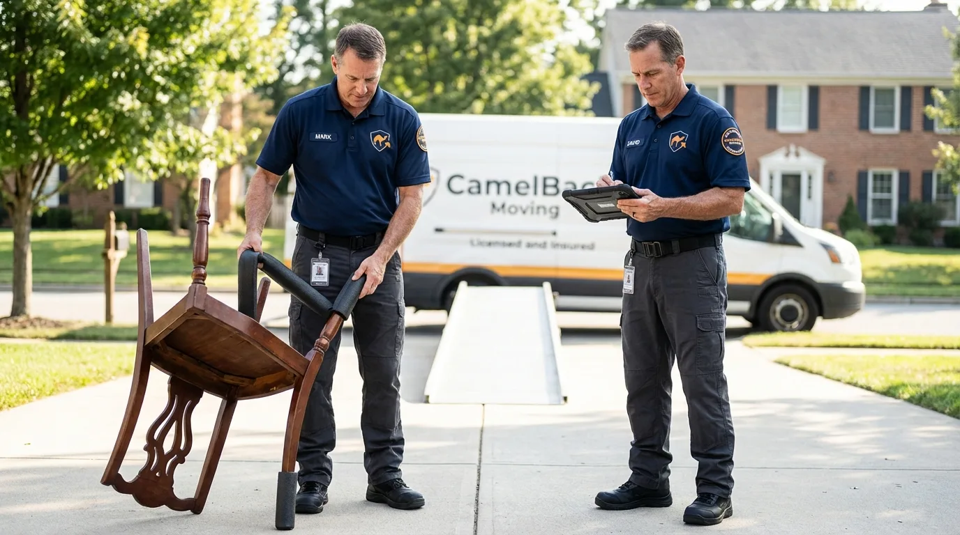 Movers inspecting furniture for damage prevention before loading in Morristown, TN